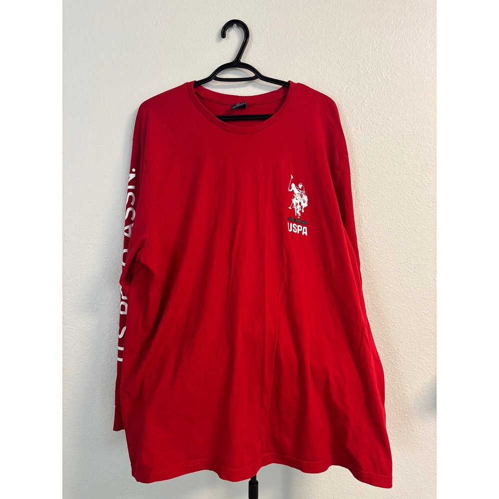 US Polo Assn Mens Red Long Sleeve Graphic T-Shirt 2XL USPA Logo Sleeve Print